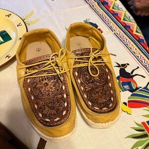 Yellow and Brown Women’s shoes. Hey Dude Style